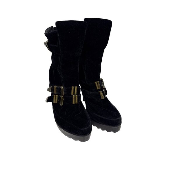 Jeffrey Campbell X LF Women's Boots Crushed Velvet Buckle Heel Black Bryce  8.5 - Picture 2 of 10